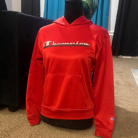 Champion Other - Champion Red Hoodie with Script Chest Logo